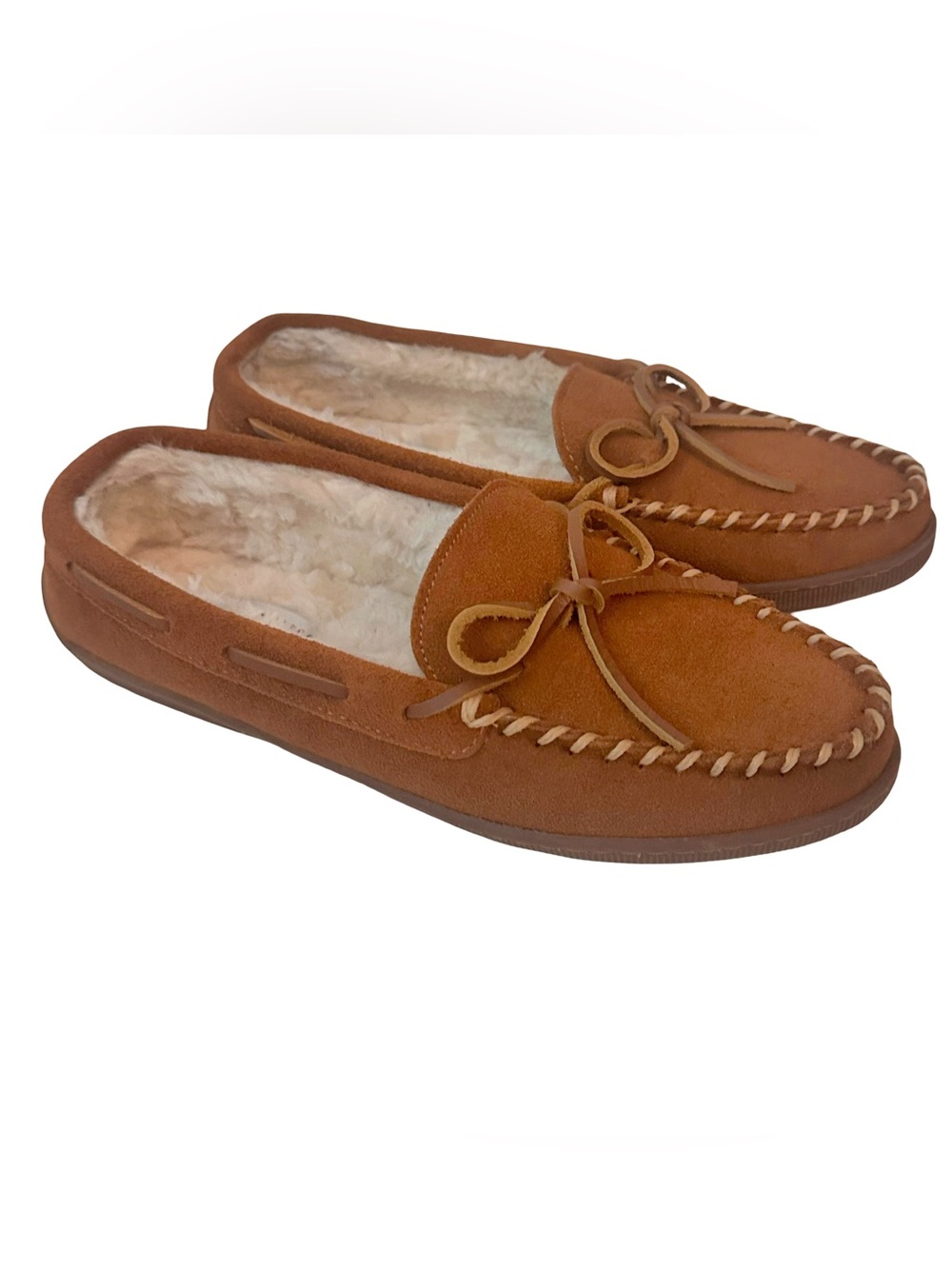 Minnetonka Tan Soft Suede Moccasin Slippers with Cozy Pile Lining NWOB